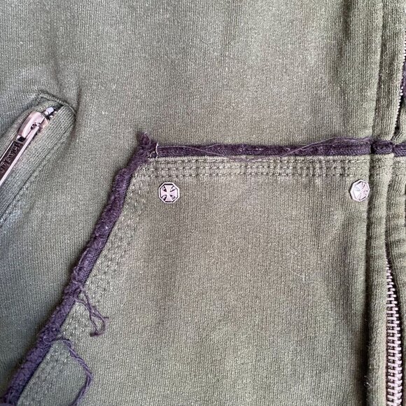 Y2K Blac Label Sweatshirt Full Zip Women's 2X Olive Green Embroidered Metal Punk - Picture 9 of 9